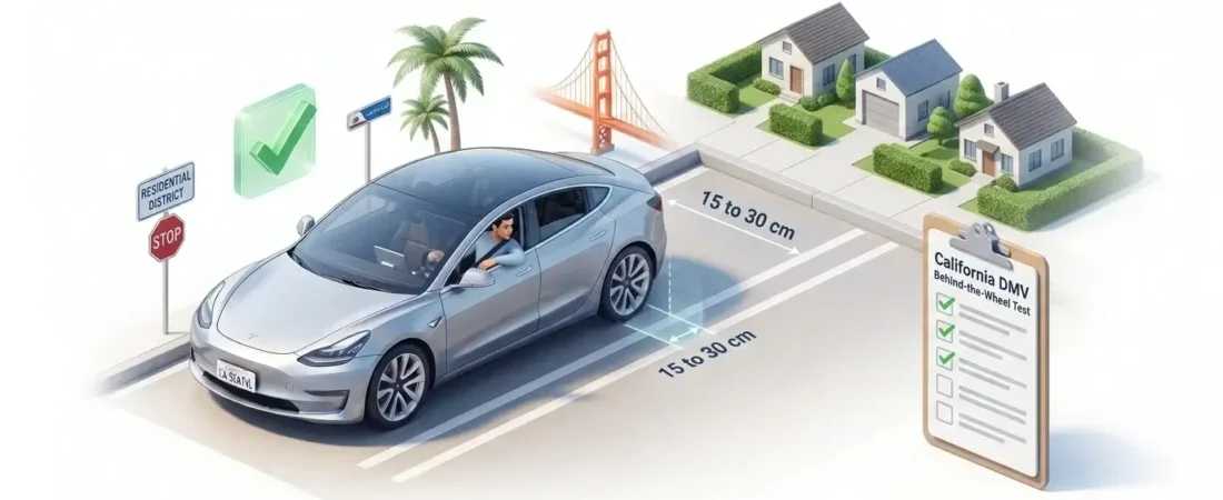 خطوة بخطوة: كيفية الرجوع بالسيارة للخلف في خط مستقيم (Backing Up) للامتحان في كاليفورنيا 2026