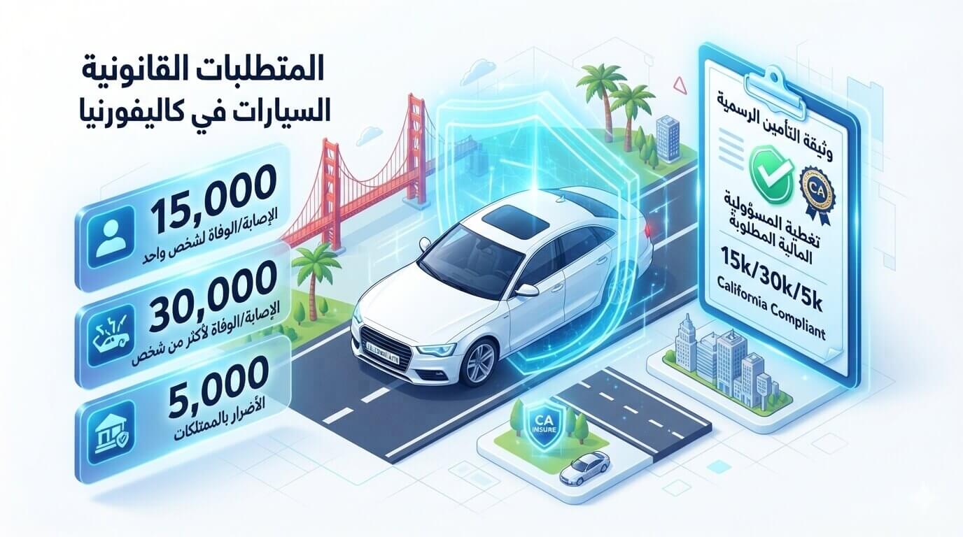 متطلبات تأمين السيارات في كاليفورنيا وحدود المسؤولية المالية.
