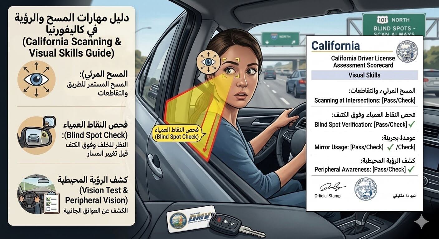 مهارات المراقبة البصرية ومسح النقاط العمياء في DMV كاليفورنيا