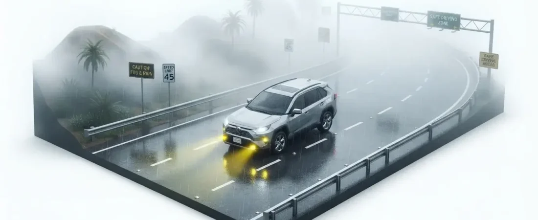 قواعد القيادة في الضباب الكثيف والأمطار (Tule Fog) بكاليفورنيا 2026