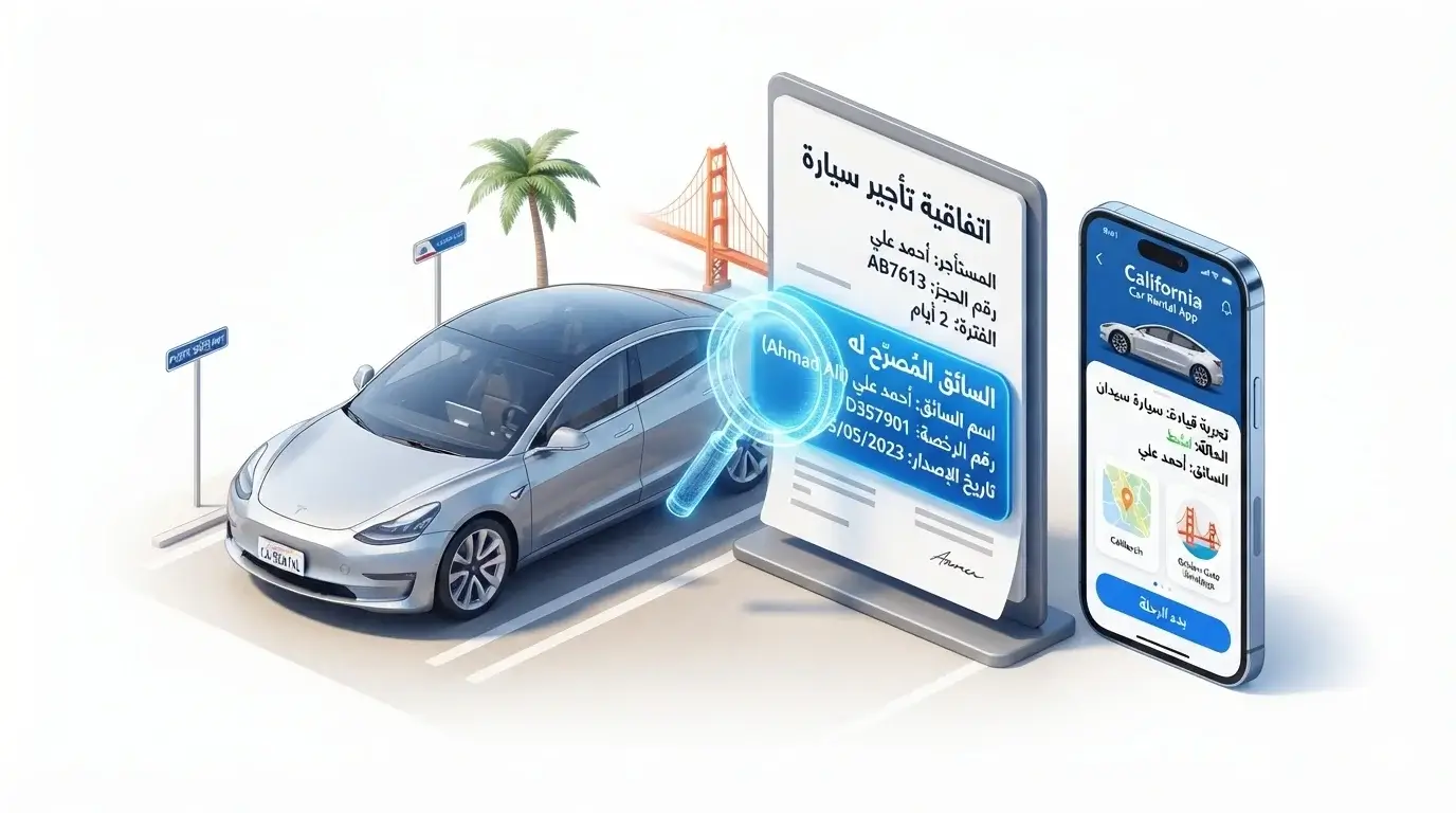 شروط استخدام سيارة مستأجرة في امتحان DMV بكاليفورنيا 2026