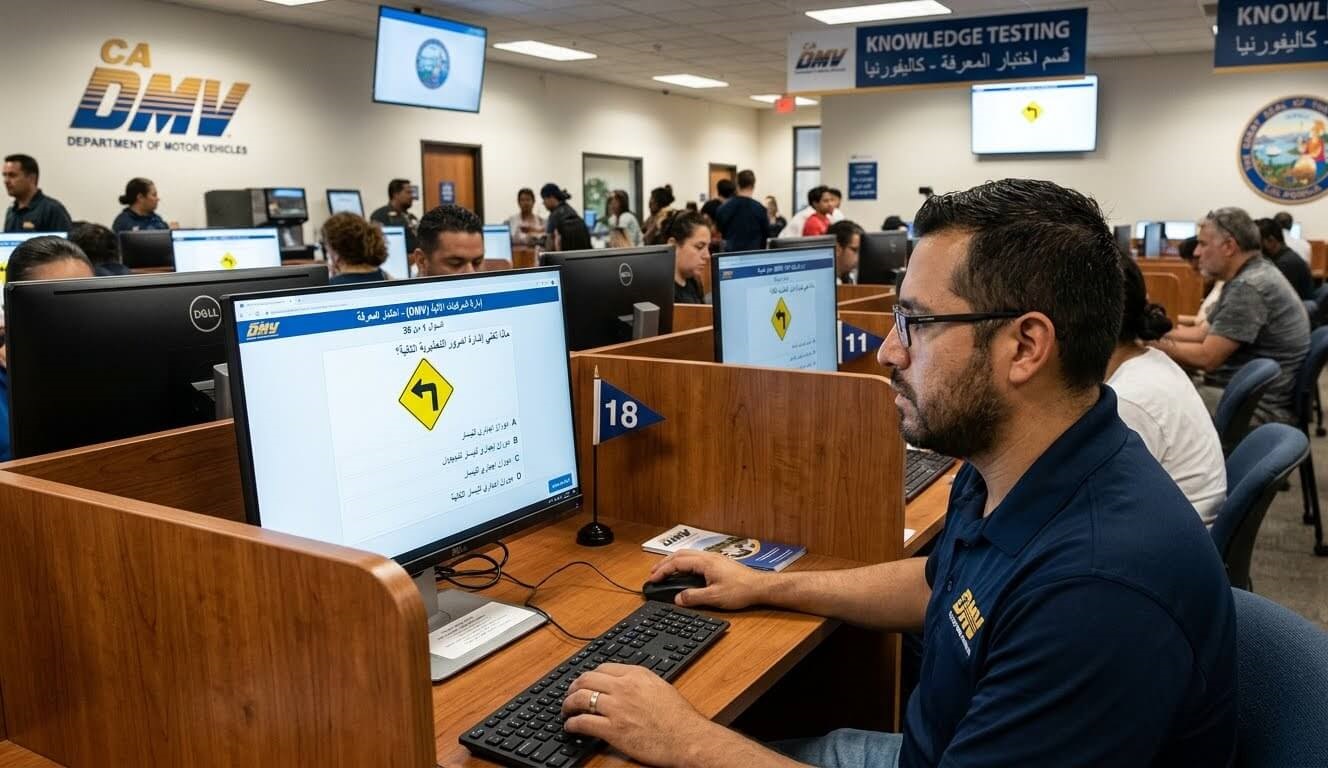امتحان DMV كاليفورنيا بالعربي النظري أمام الكمبيوتر