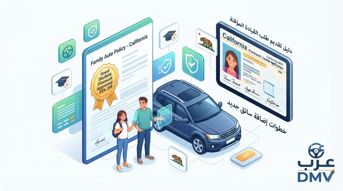 شروط إضافة قاصر أو تابع إلى تأمين وسجلات السيارات بكاليفورنيا 2026
