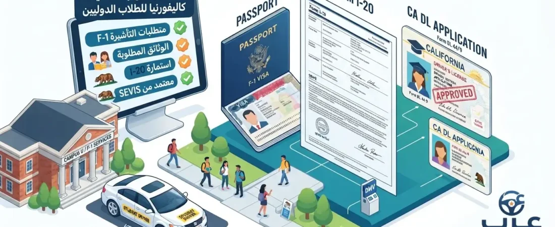 كيف يحصل الطلاب الدوليون (فيزا F-1) على رخصة قيادة في كاليفورنيا 2026