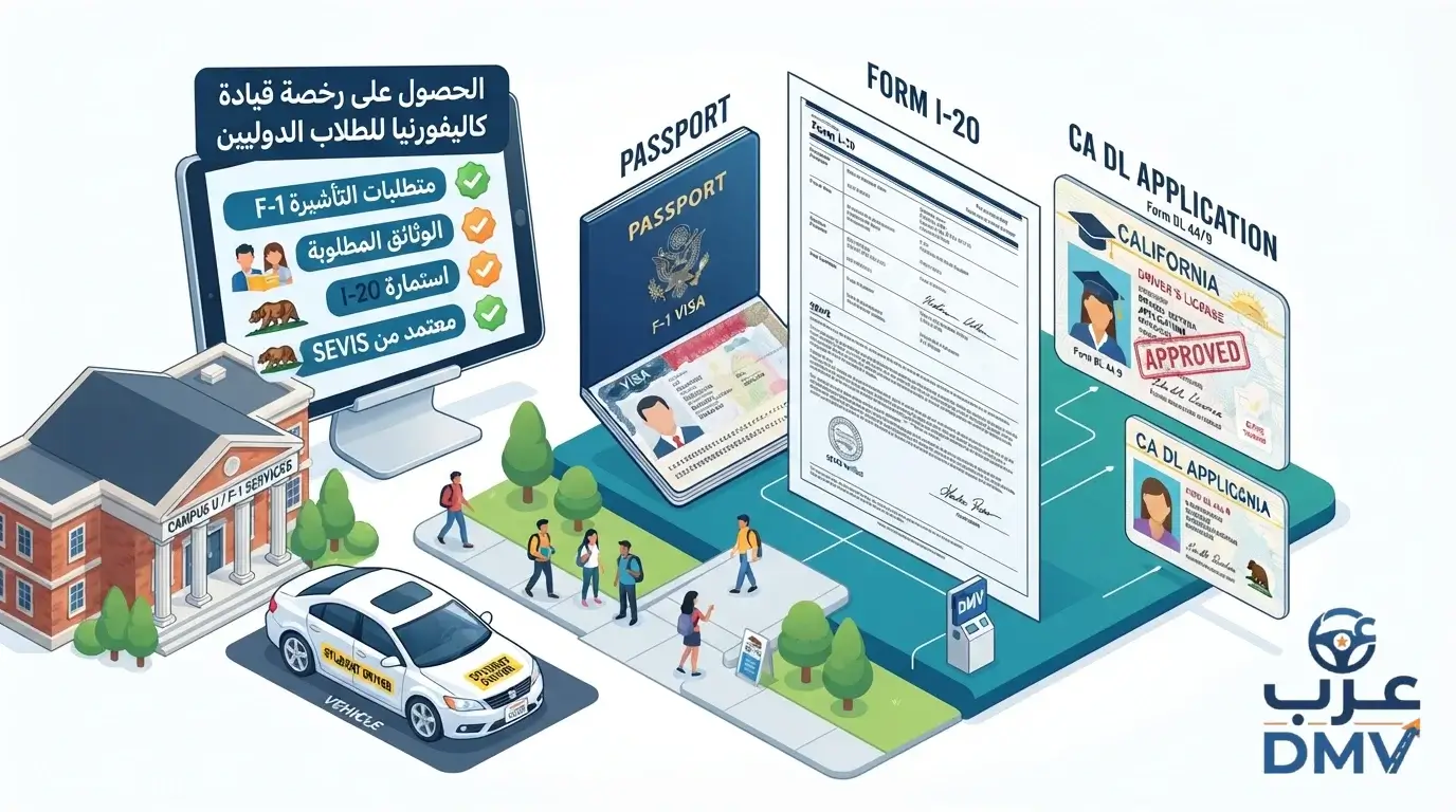 كيف يحصل الطلاب الدوليون (فيزا F-1) على رخصة قيادة في كاليفورنيا 2026