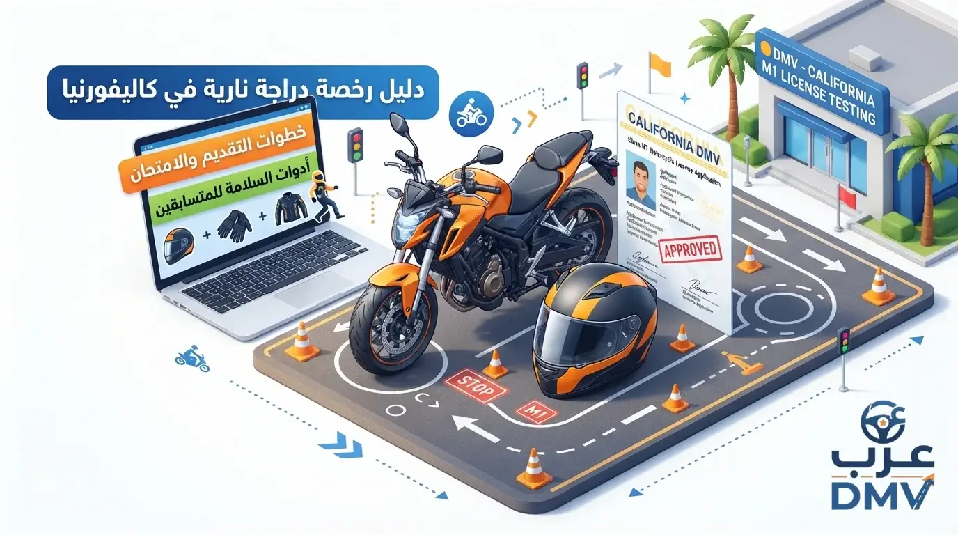 خطوات استخراج رخصة قيادة الدراجات النارية في كاليفورنيا والامتحانات 2026 الشامل.
