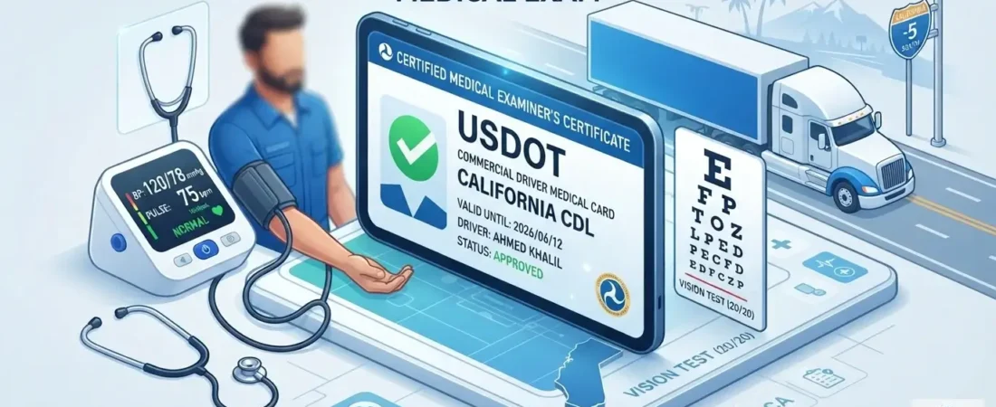 اختبارات النظر واللياقة البدنية المطلوبة لسائقي الشاحنات (DOT Medical Card) في كاليفورنيا 2026
