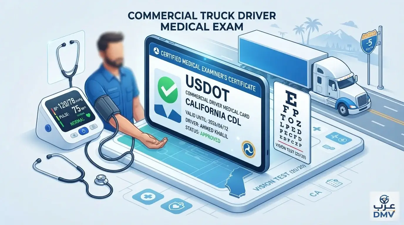 اختبارات النظر واللياقة البدنية المطلوبة لسائقي الشاحنات (DOT Medical Card) في كاليفورنيا 2026