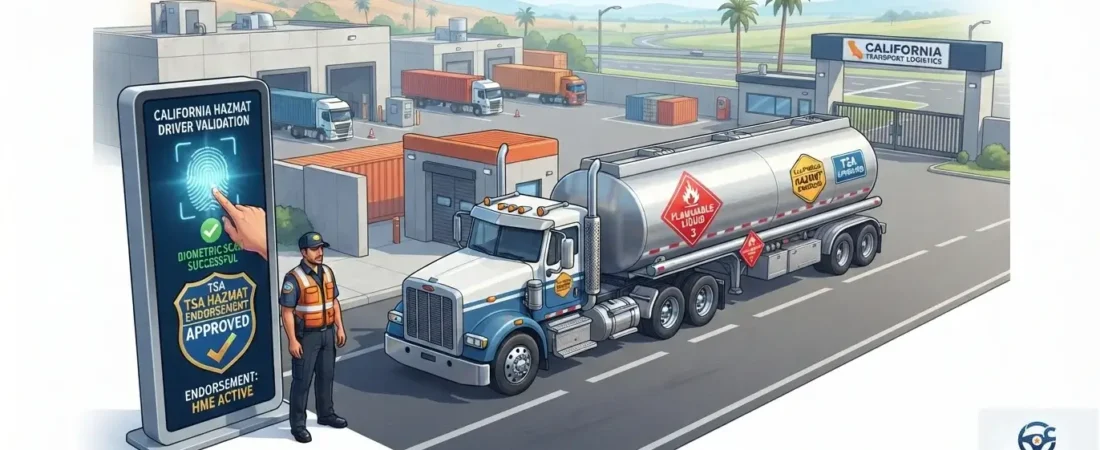 تصريح نقل المواد الخطرة (Hazmat Endorsement) على رخصة CDL في كاليفورنيا 2026