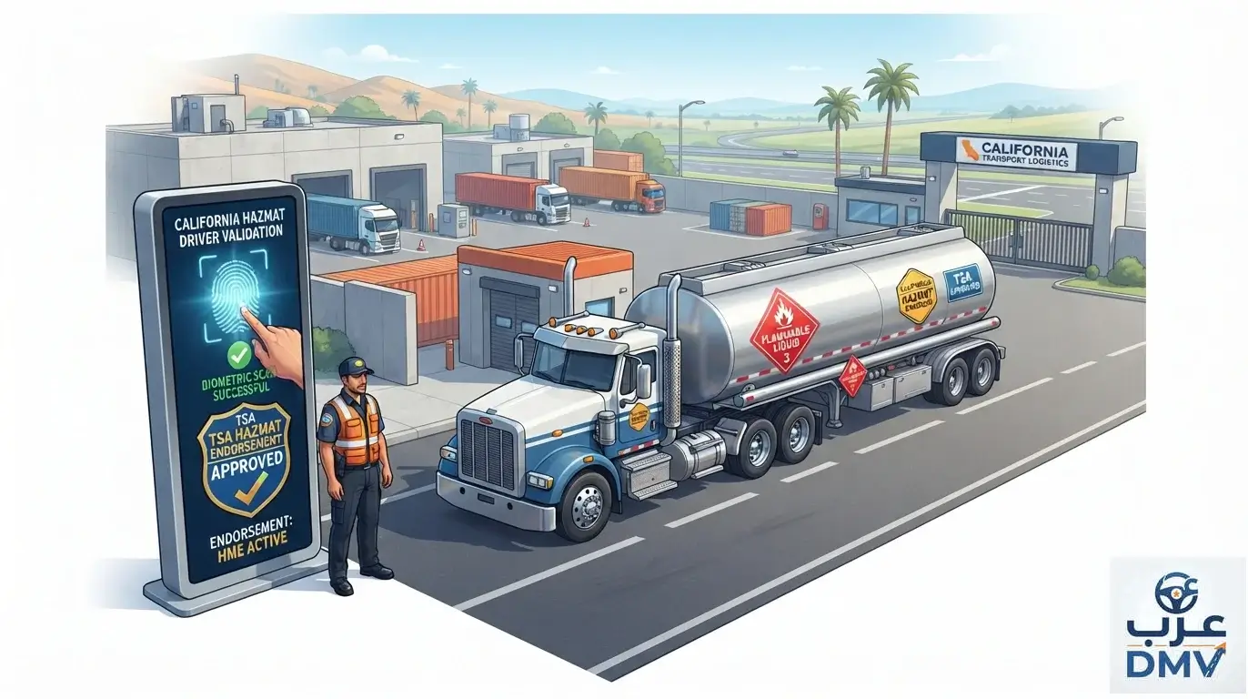 تصريح نقل المواد الخطرة (Hazmat Endorsement) على رخصة CDL في كاليفورنيا 2026