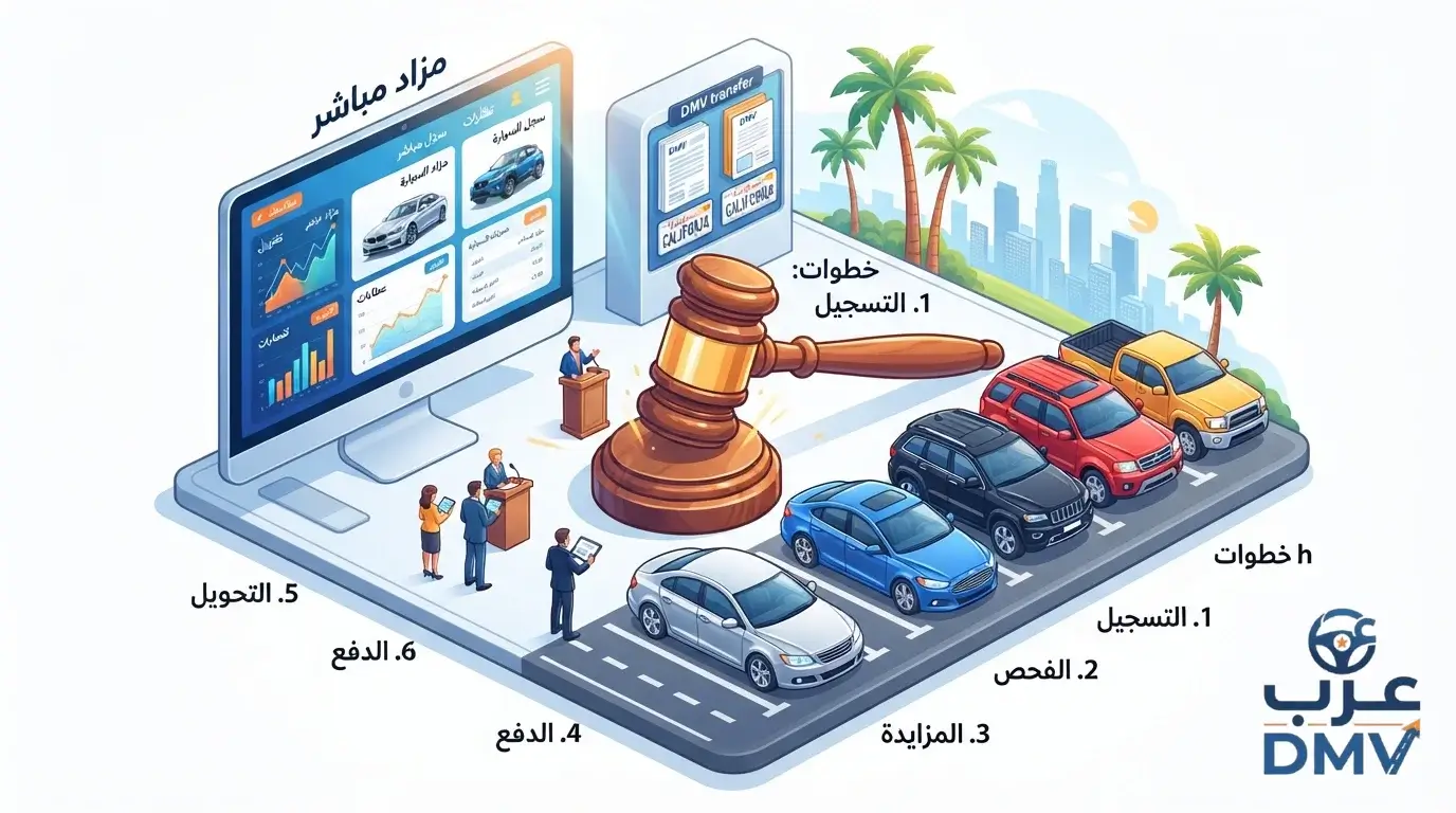 دليل مزادات السيارات في كاليفورنيا 2026: خطوات الشراء القانوني من Auto Auctions