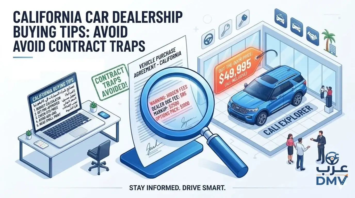 نصائح الشراء من وكالات السيارات في كاليفورنيا 2026: تجنب فخاخ عقود Dealerships
