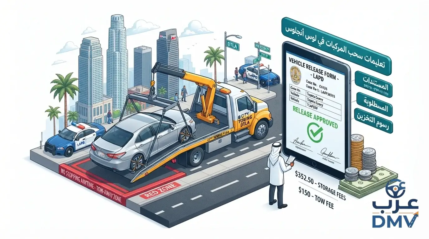 قوانين حجز وسحب السيارات (Towing) بكاليفورنيا 2026: ماذا تفعل إذا سُحبت سيارتك في داون تاون لوس أنجلوس؟