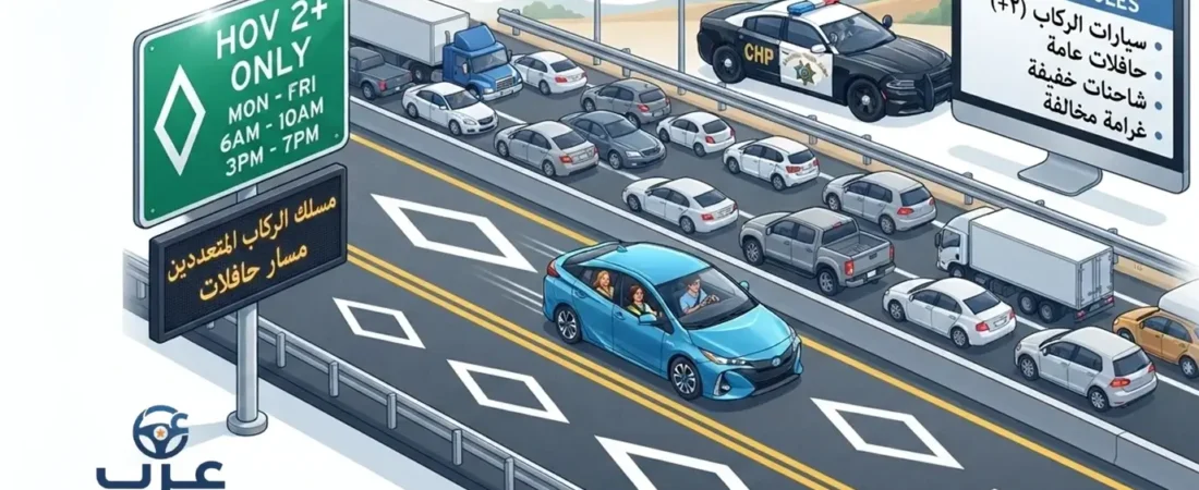قوانين ومخالفات مسارات الكاربيل (Carpool/HOV Lanes) في كاليفورنيا 2026