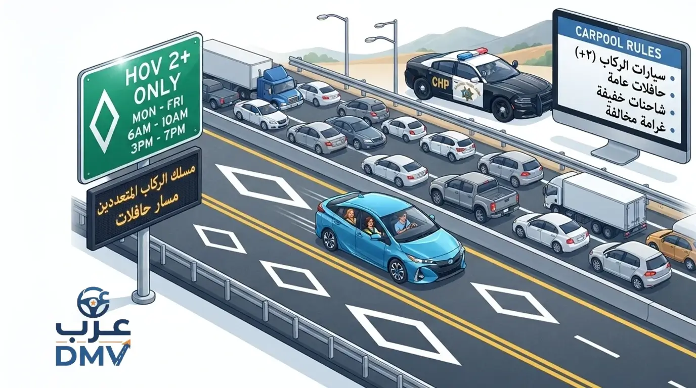 قوانين ومخالفات مسارات الكاربيل (Carpool/HOV Lanes) في كاليفورنيا 2026