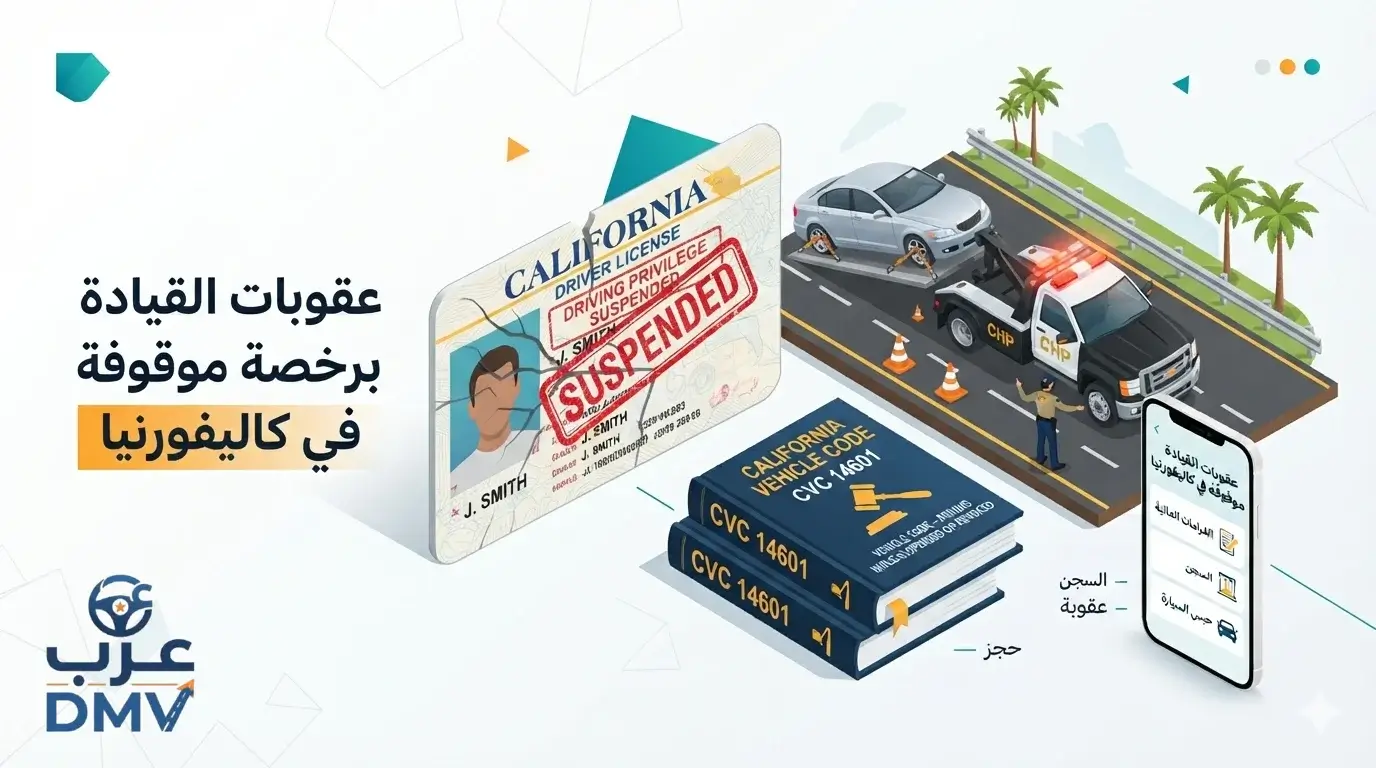 عقوبات وغرامات القيادة برخصة معلقة أو ملغاة (Suspended License) في كاليفورنيا 2026