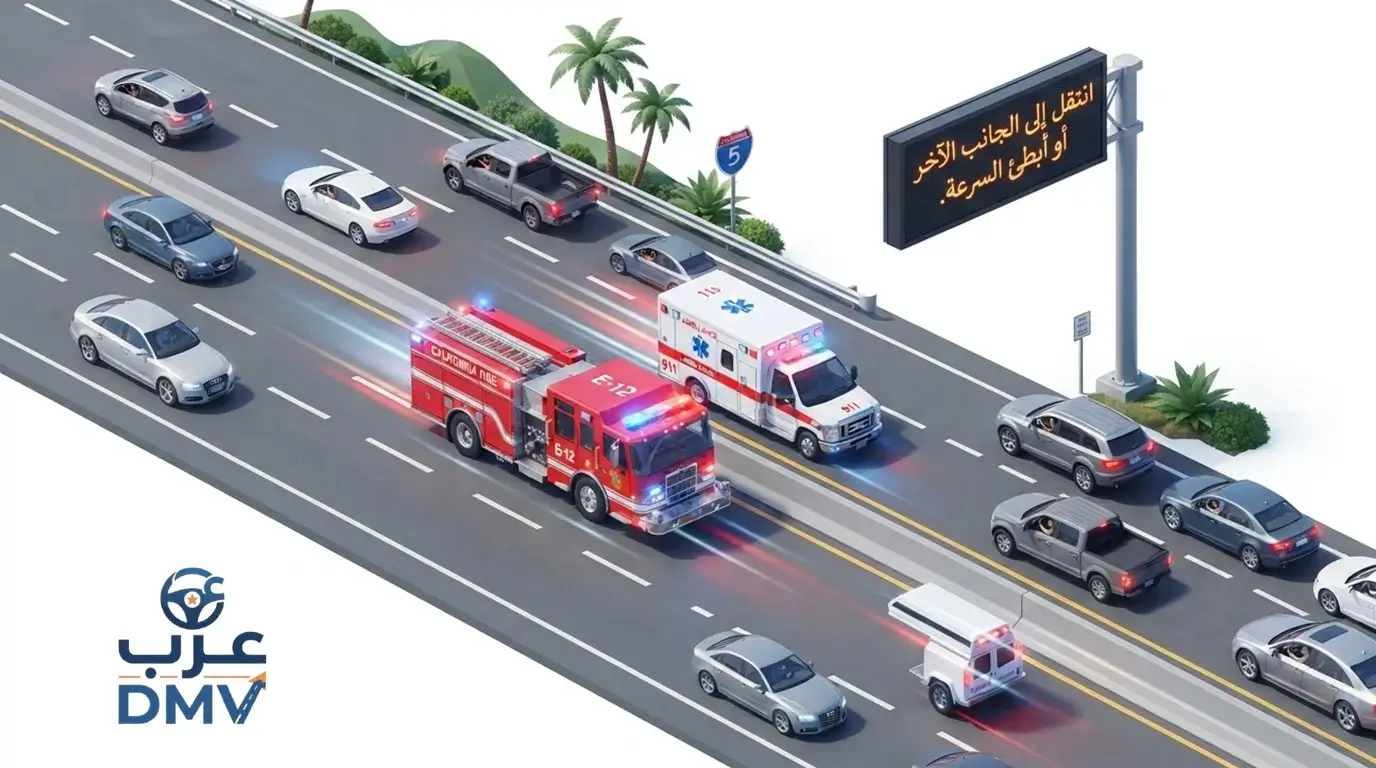 قانون إخلاء الطريق لسيارات الطوارئ (Move Over Law) في كاليفورنيا 2026