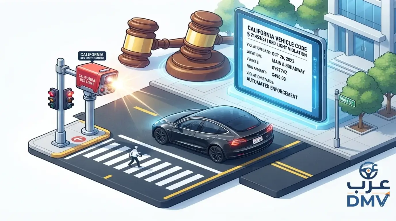 قوانين كاميرات الإشارة الحمراء (Red Light Cameras) في كاليفورنيا 2026 دليل شامل
